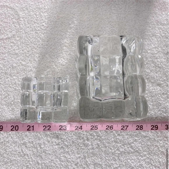 Vintage  Clear Cut Crystal Square Textured Ice Cube Candle Holders - Picture 9 of 9